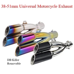 38-51mm Universal Motorcycle Exhaust Pipe Double Outlet Muffler Pipe Escape For Z800 S1000RR NC700 R3 GW250 CBR300 RC390 Moto