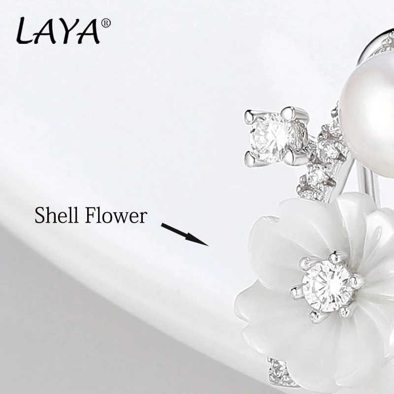 Laya 925 Sterling Silver Summer Hot Style Jewelry High Quality Zircon Natural Shell Flower Freshwater Pearl Earrings For Women