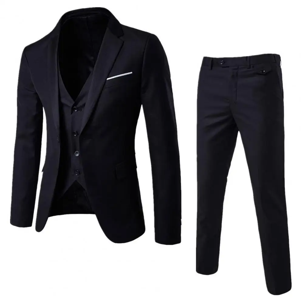 

2 Piece Groom Suit Formal Blazer + Pants Set Solid Color Single-breasted Male Korean Style Jacket Zipper Fly Trousers Men Suit