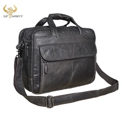 Men Genuine Leather Retro Gray Business Briefcase Messenger Bag Male Design Travel Laptop Document Tote Portfolio Bag 7146