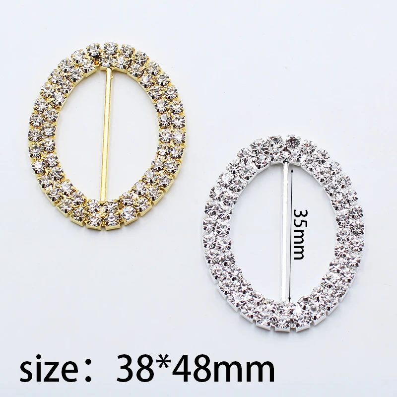 38*48mm 5pcs Oval Shiny Rhinestone Buckle Ribbon Sliding Buckle Clothing Hat Embellishment Decoration DIY Jewelry Accessories