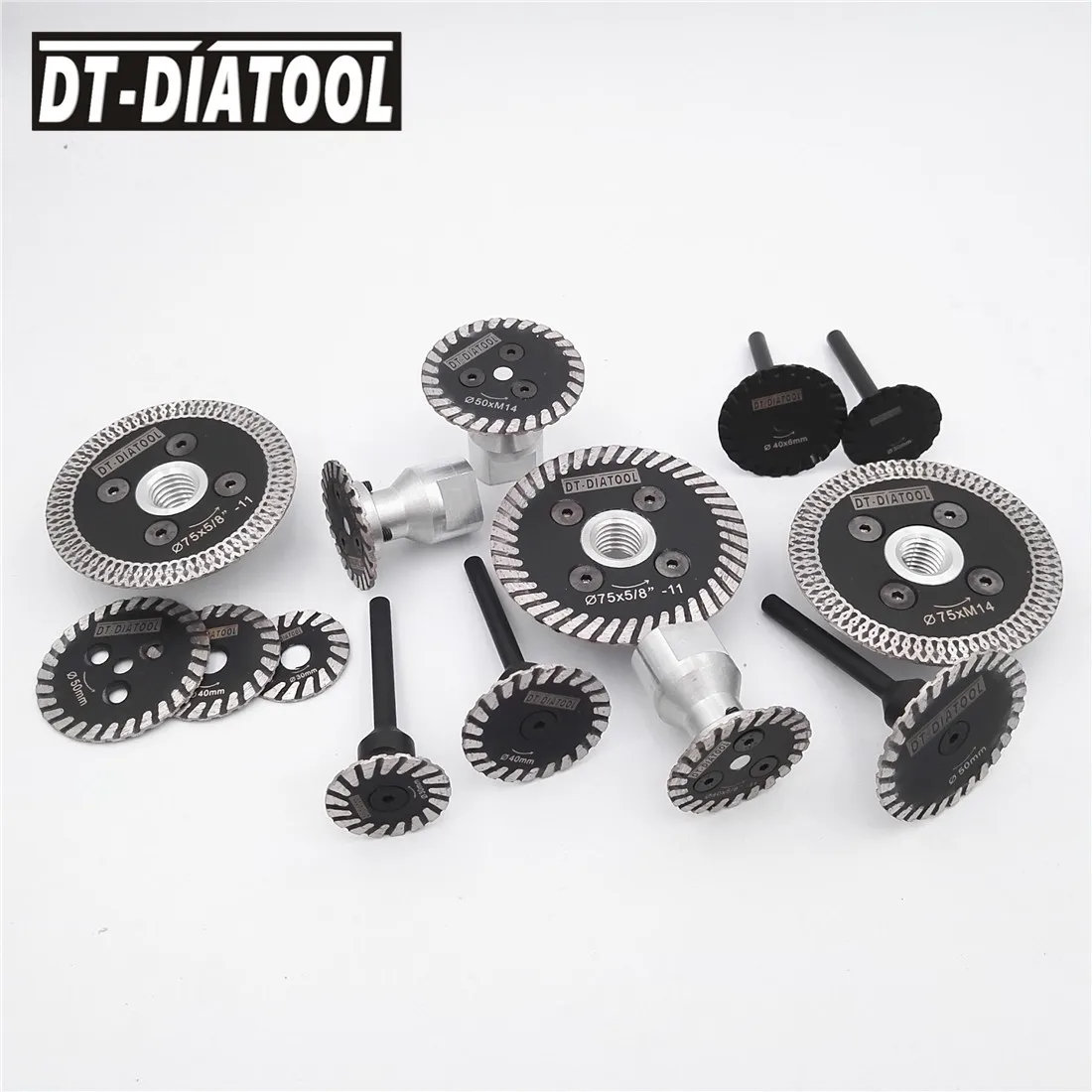 Dt 1 peça de mini lâminas de diamante turbo prensadas a quente de 75mm com flange removível m14 e 1 peça de lâmina de 75mm