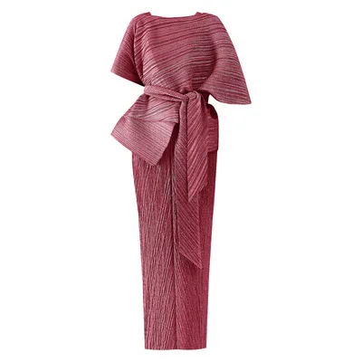 HOT SELLING Miyake fold  fashion suits o-neck  irregular cloak +Back split the sleeveless solid Straight dress suit IN STOCK