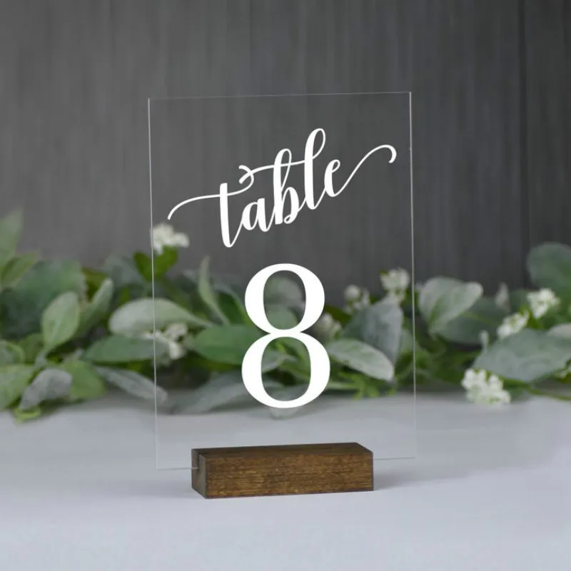 

Clear Acrylic Table Number With Wooden Base Wedding Table Numbers Wedding Decor Birthday Table Numbers Party