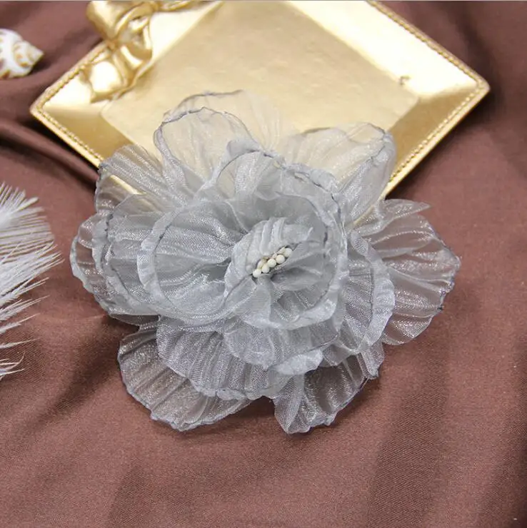 5PCS 9CM handgemachte Chiffon DIY Kleidung Schuhe Hüte Blumen Haarnadel Schmuck Zubehör Stoff Corsage – Detail 9