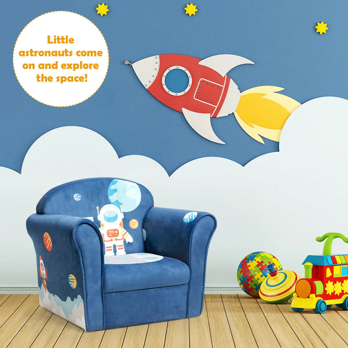 Kids Astronaut Sofa Children Armrest Couch Upholstered Chair Toddler Furniture  HW65434