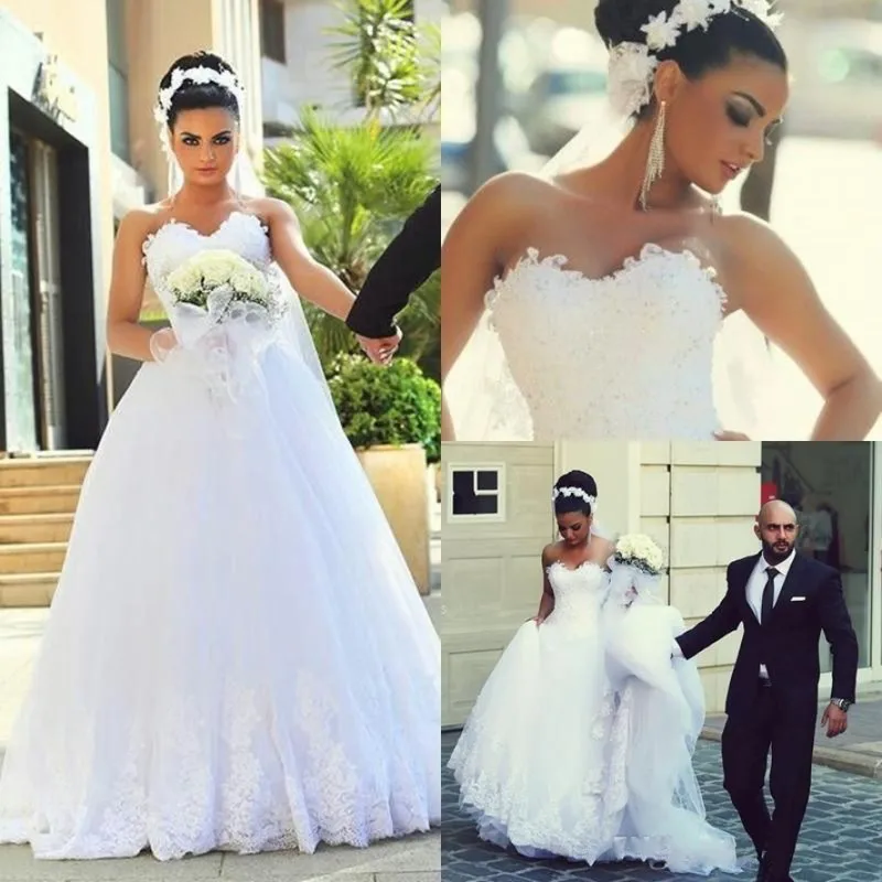 Customized 2023 Sexy Vestidos De Noiva White Romantic Wedding Dresses A-line Sweetheart Appliqued Bridal Gowns Arabic