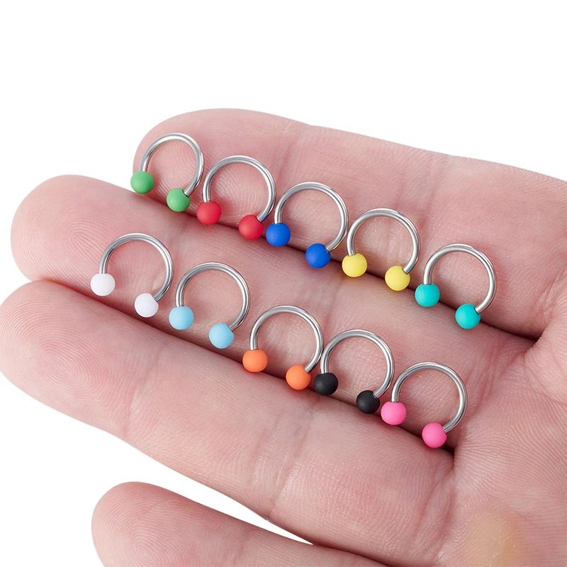 10PCS Acrylic Ball Horseshoe Fake Nose Ring Ear Bar Circular Barbell Earring 16G BCR Septum Lip Piercing Nose Rings Hoop