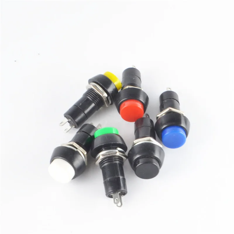 10PCS PBS-11A PBS-11B 12mm Self-locking Self-Recovery Plastic Push Button Switch Momentary 3A 250V AC 2PIN 6Color