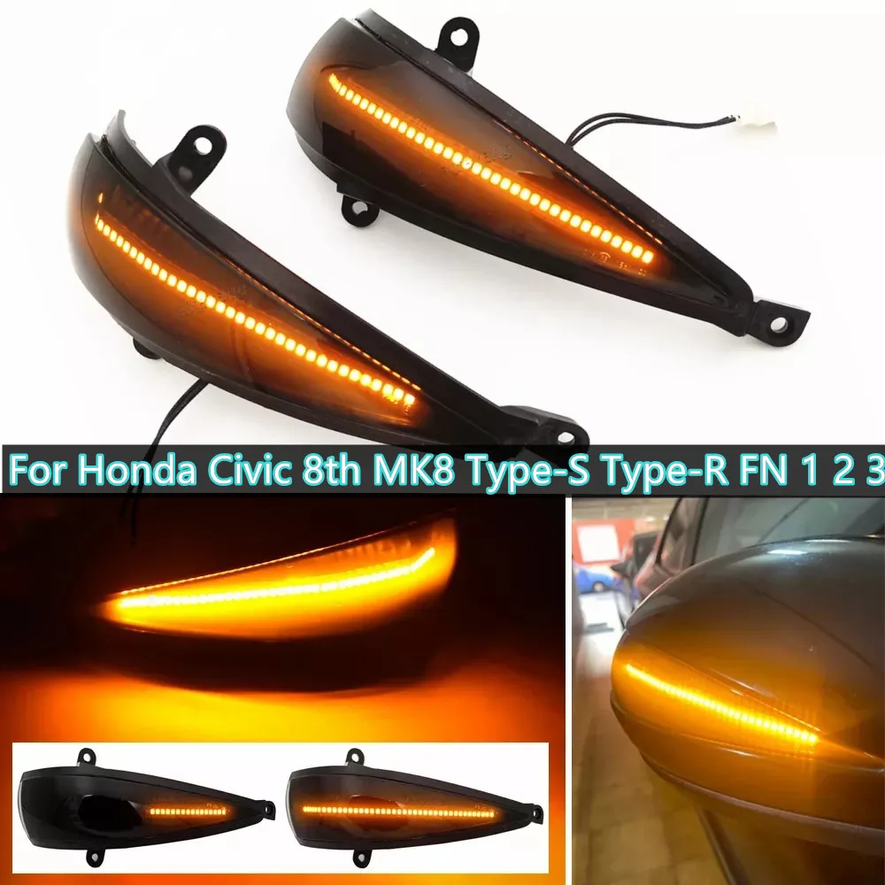 

For Honda Civic MK8 Type-S Type-R Hatchback 2005-2012 2Pcs Black Dynamic Led Side Wing Mirrors Turn Signal Light Indicator Lamp