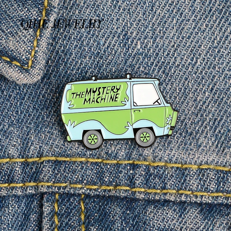 QIHE JEWELRY Cartoon Secret Green Bus Pins Car Enamel Pins Brooches Badges Denim Clothes Bag Pins Gifts for Friends