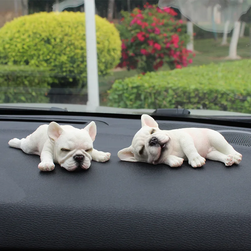 Car Interior Decoration Cute Resin Sleeping Pet Bulldog Auto Dashboard Ornaments For Car Gifts Decoration Accessories