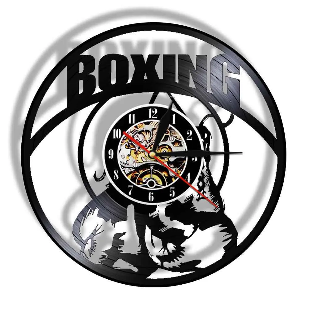 Boxing Gloves Game Vinyl Record Wall Clock Modern Boxing Club Business Night Light Lamp Fighting Sports Boxers Scrappers Gift