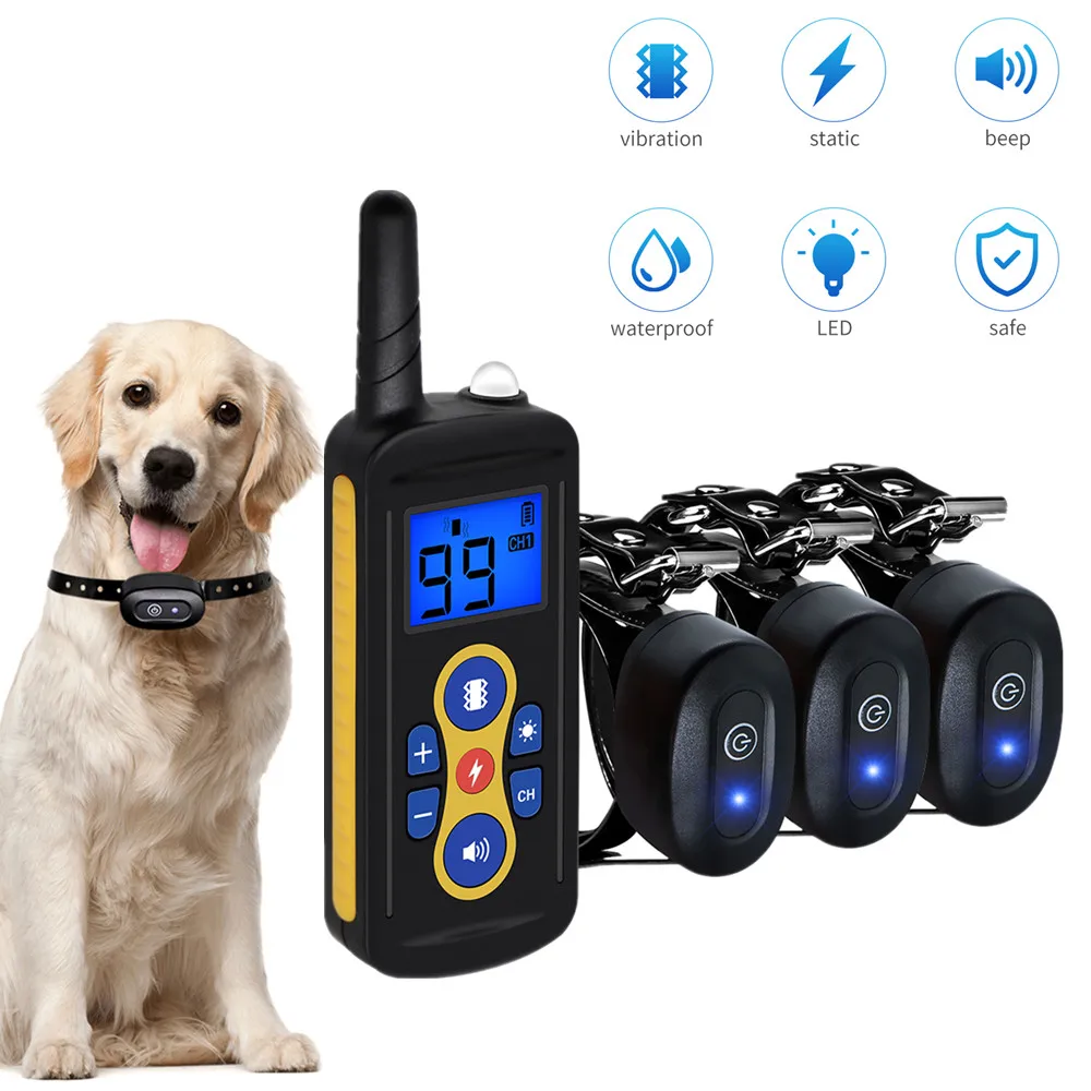 800m Electric Dog Training Collar Rechargeable Remote Control Dog Trainer Waterproof Pet Dogs Collar with Shock Vibration Sound