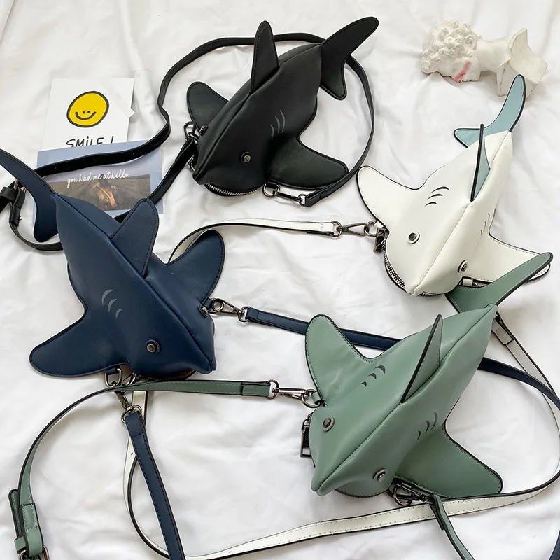 Sac messager en forme de requin drôle pour femme, sac à main JOLady de dessin animé, sac de téléphone en cuir PU, sacs Crossexcavdy