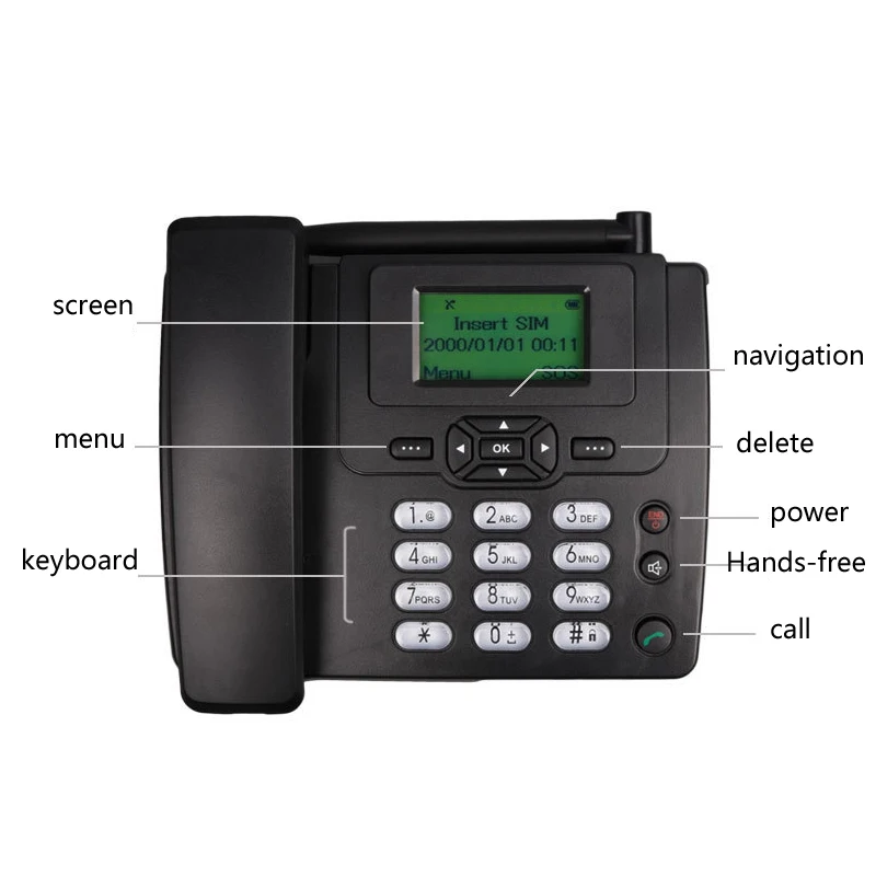 Beamio English Language Wireless Telephone With GSM SIM Card Wall Mount Cordless Phone LCD Screen For Home Office Desktop Black