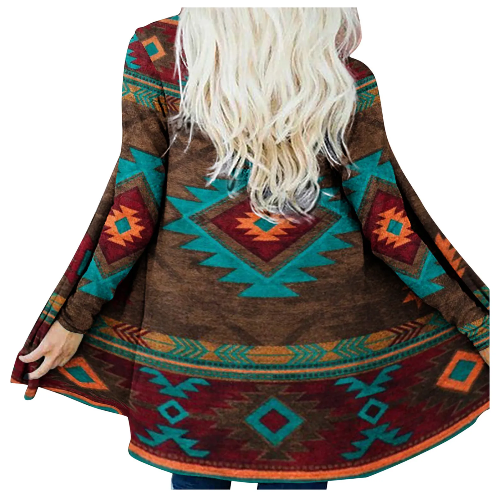 Women Retro Ethnic Print Cardigan Top Coat Casual Aztec Print Long Sleeve Shirt Cardigan Top Coat Western Ethnic Cardigan Coat