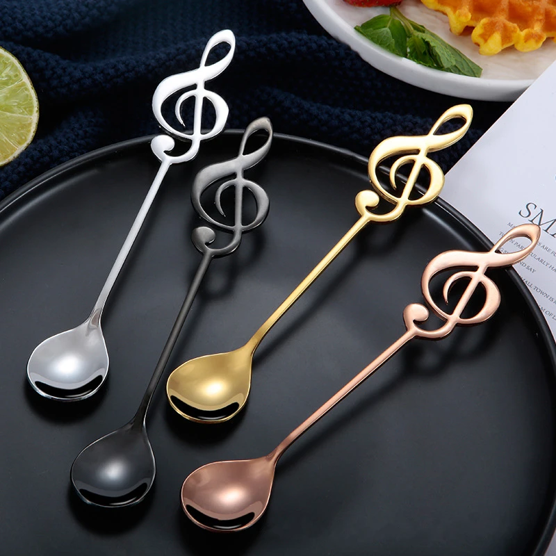 Coffee Stirring Spoon Musical Notes Shaped Long Handle Stainless Steel 7 Colors Dessert Ice Cream Mixing Scoops Drink Tableware