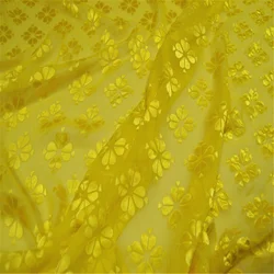 Yellow Colors Leaf Classic Design Silk Burn Out Fabric with Comfortable Feeling Material for Girl Dress