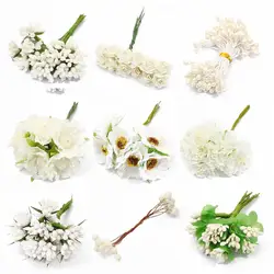 6/10/12/50/60/70/90/144pcs Beautiful White Flower Cherry Stamen Berries Bundle DIY Christmas Wedding Gift Box Wreaths Decor