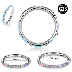 1Pc 20G 8-10mm Nose Body Jewelry with Opal Implant Grade ASTM F136 Titanium Septum Piercing Ring Clicker Body Jewelry Men