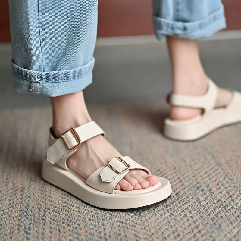 FEDONAS Classic Women Falt Shoes Genuine Leather Punk Platform Shoes Woman 2025 Summer Buckles Office Lady Casual Women Sandals