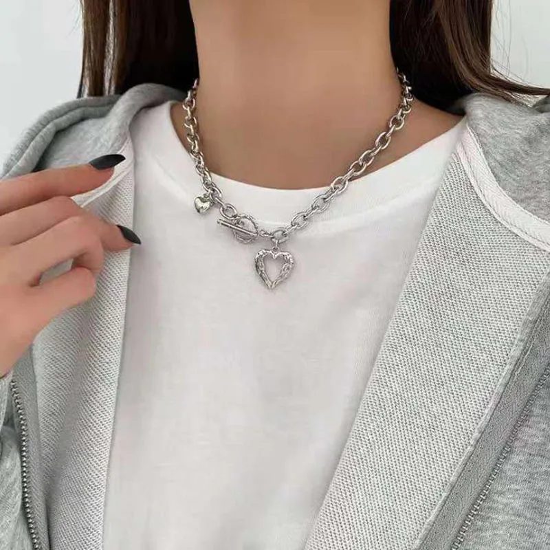 Korean Stainless Steel Choker Layered Necklace Women Punk Trendy Dainty Chain Statement Pendant Hip Hop Jewelry