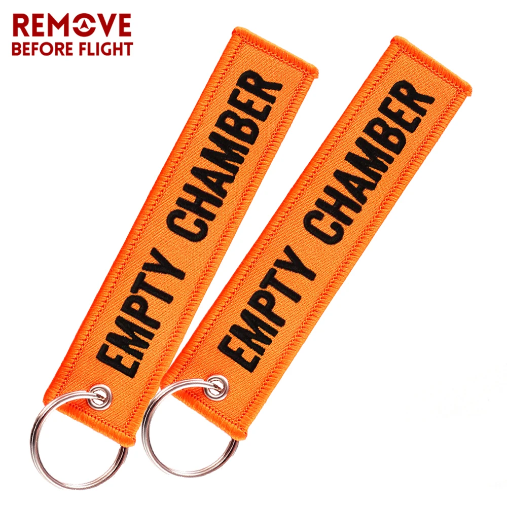2 PCS Empty Chamber Keychain For Fire Fighter Gift Promotion Christmas Keychains Luggage Tag Embroidery Crew Orange Key Fob