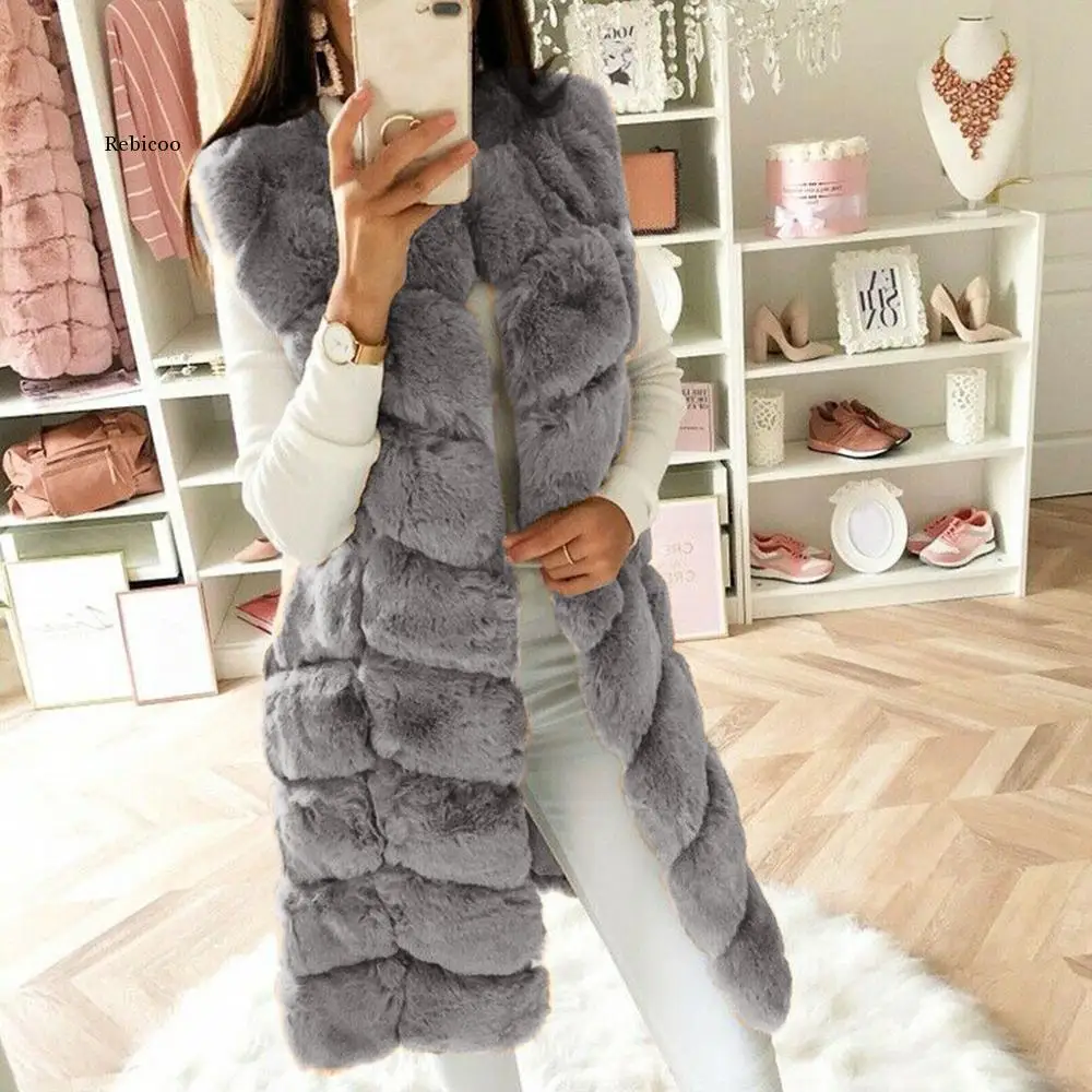 แฟชั่นฤดูหนาวผู้หญิง Faux Fur Gilet เสื้อกั๊กแขนกุดอุ่นเสื้อแจ็คเก็ต Outwear Chaquetas Mujer