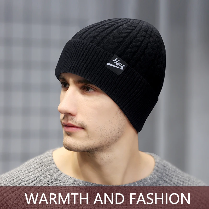 Winter new recycled yarn wool men's knitted hat wholesale custom woolen hat women's plus cashmere warm hat elastic hats