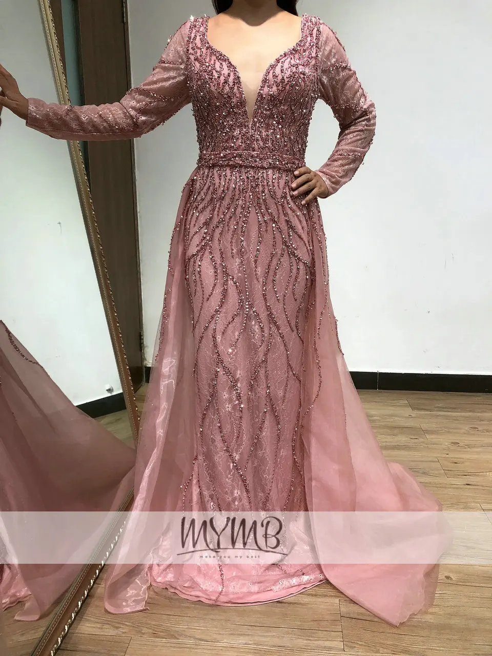 Luxe Sweetheart Lange Mouwen Avondjurk Plus Size Vrouwen 2022 Nieuwe Collectie Roze Haute Couture Jurk Hoge Kwaliteit MY41143