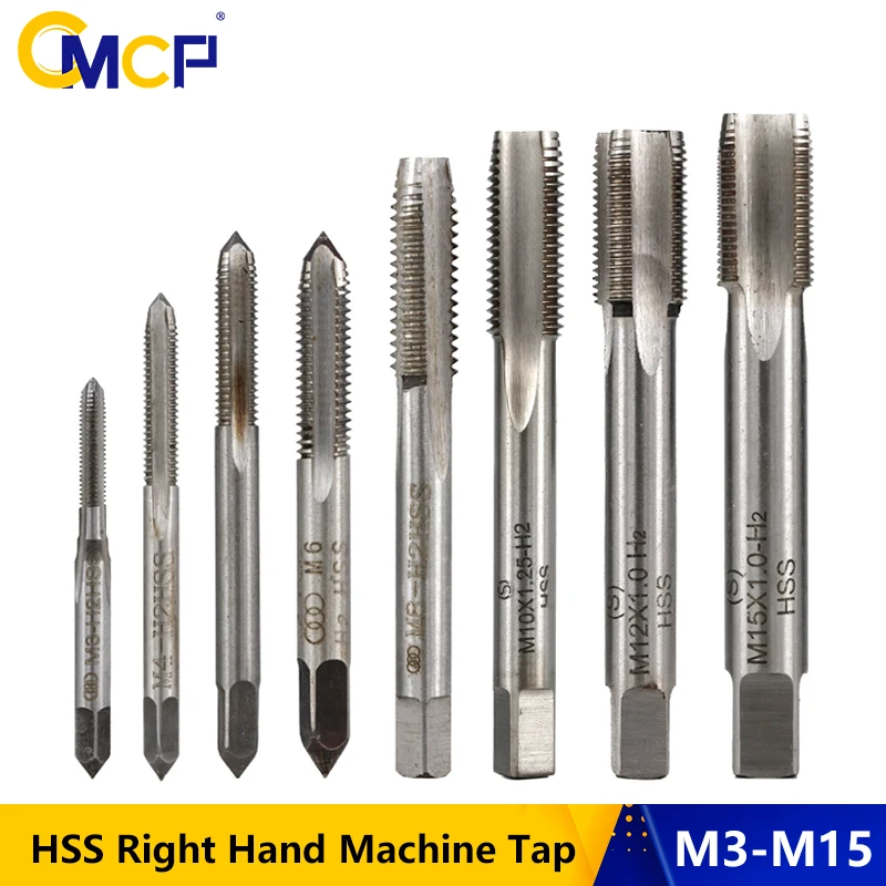 CMCP 1pc M3 M4 M5 M6 M8 M10 M12 M15 HSS Right Hand Machine Tap Straight Flute Screw Tap Drill Bit Metric Thread Tap Plug Tap