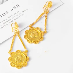 Gold Coin Earrings for Women African Trendy Alloy Earrings Ethiopian Plated Ethnic For Girls Wedding Gift