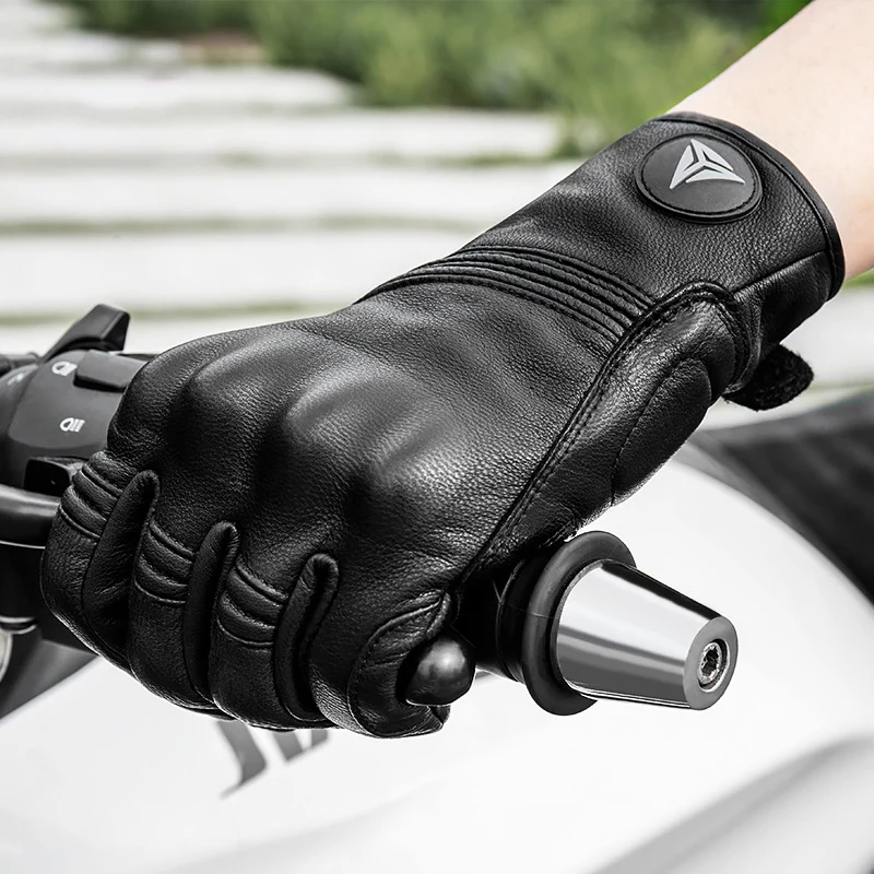 Motosiklet eldivenleri deri Guanti Guantes de Moto Cuero Luvas Motociclismo Handschoenen dokunmatik ekran rüzgar geçirmez Anti kayma