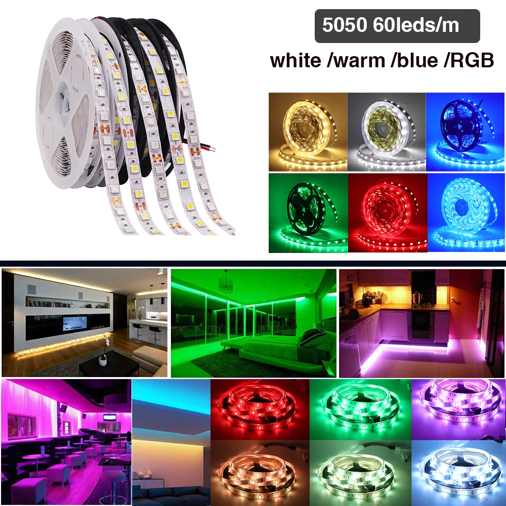 Dc 12v led strip 60leds 120leds/m smd 5630 5730 luzes 5050 2835 5054 fita flexível fita lâmpada led strip luz 5 m/lote