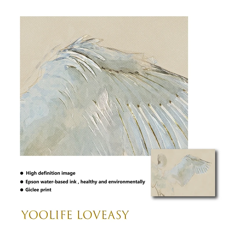 ملصق على شكل بجعة مع طيور ، رسم ، قماش ، لوحة ، حياة برية ، طباعة بجعة ، لوحة جدارية بيضاء محايدة ، ديكور منزلي