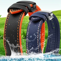 Nylon Canvas Rubber Band 20mm 22mm Waterproof Silicone Bottom Wrist Bracelet for Longines Mido Tissot Citizen Omega Watch Strap