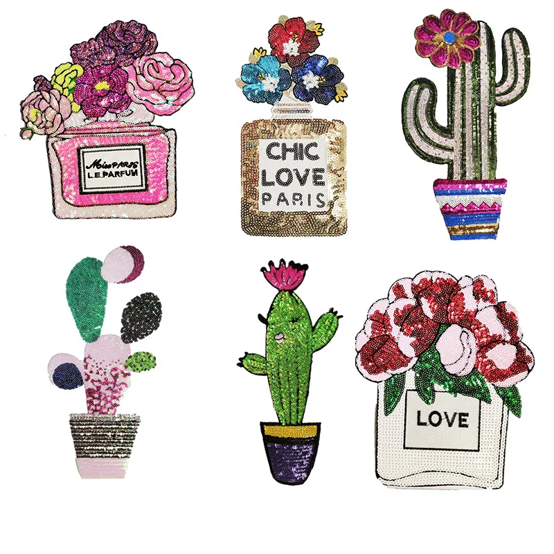 

Cactus flower patches for clothing iron on patches diy applique parches ropa embroidery patch cute stickers for clothes 5pcs