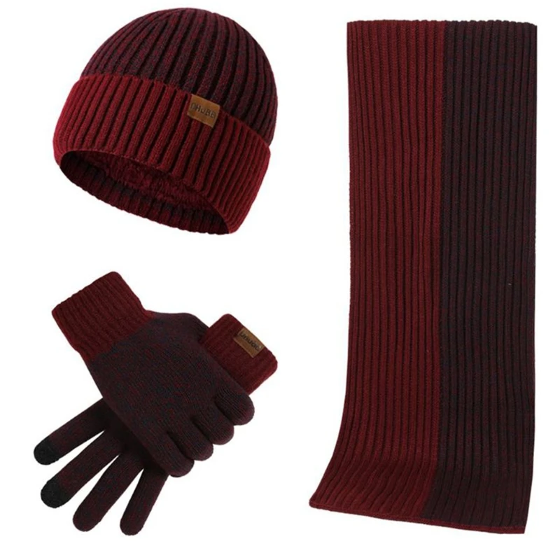 3 Pcs/set Unisex New Double-sided Color Matching Scarf Autumn Winter Fashion Men Women Simple Thickening Hat Gloves Set