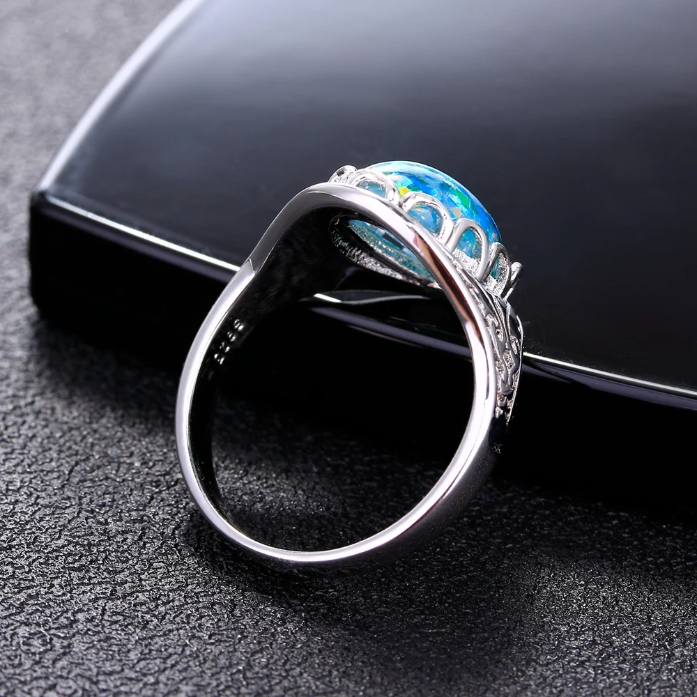 Opal Rings 925 Silver Jewelry Ring Fancy Party Anniversary Gift For Women 10x14MM Bezel Setting Stones Size 6-10 Wholesale