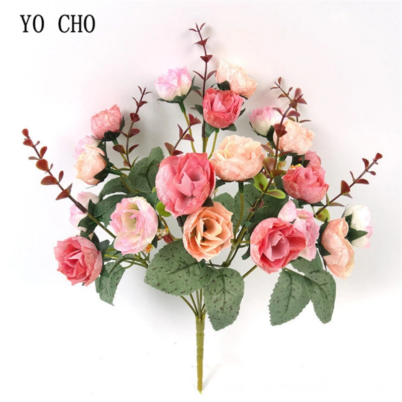 YO CHO-ramo de flores artificiales de seda, 21 cabezas, Retro, para decoración de bodas y fiestas en casa