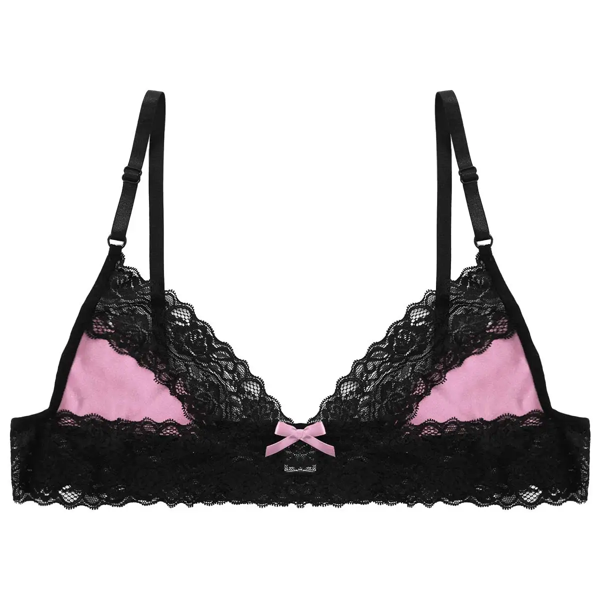 Soutien-gorge sexy en dentelle rose pour homme, sous-vêtement gay, sans fil, bretelles réglables, initié, crossdressing