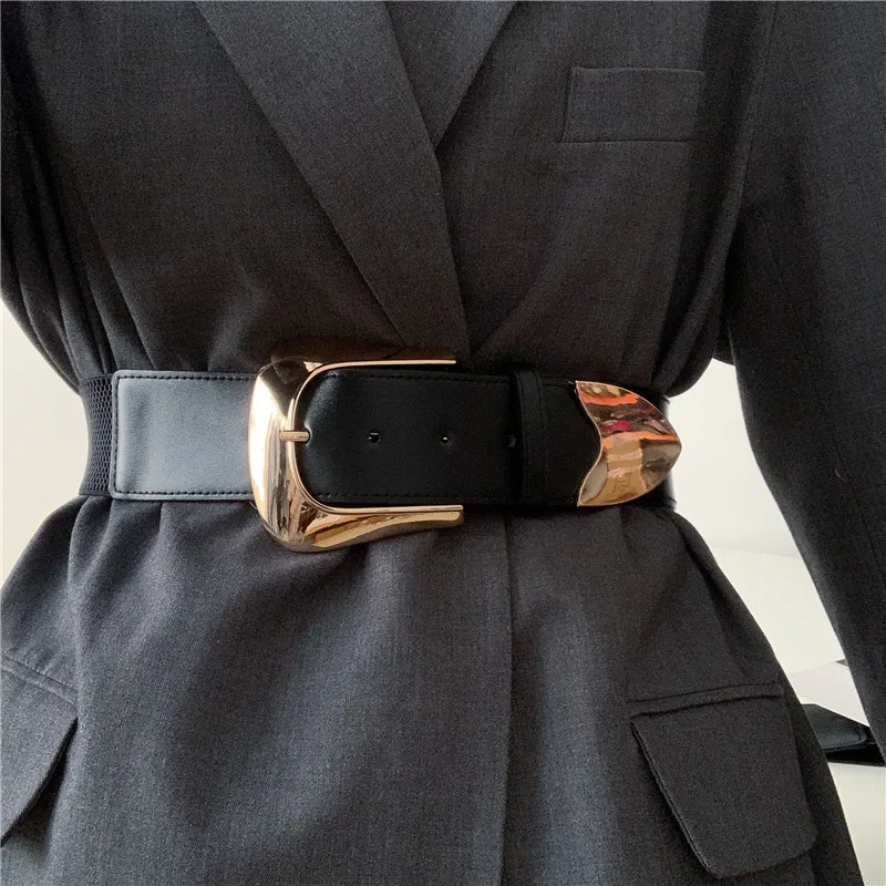 Cintura con fibbia in lega grande elasticizzata cintura nera elastica larga per abito moda cinturini con cinturino in vita regali per ragazze