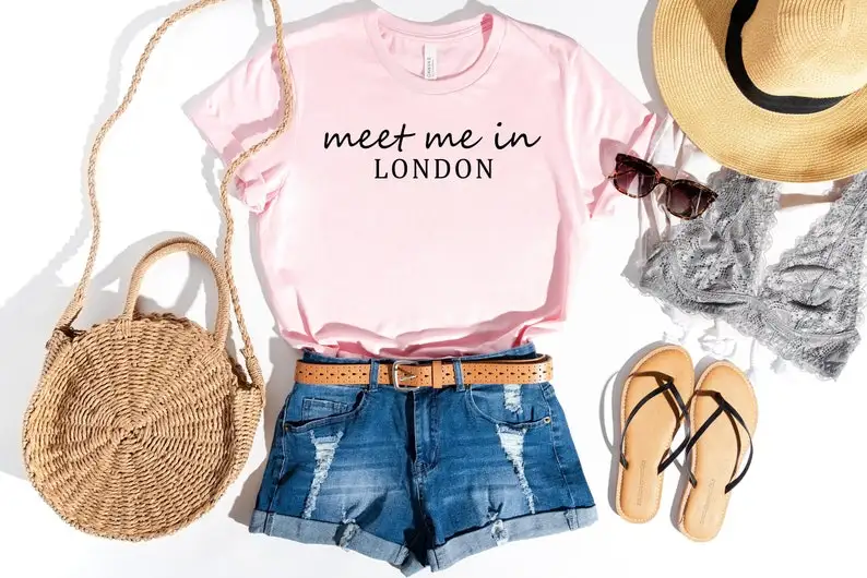 Sugarbaby Meet Me In London Funny Graphic Cotton T shirt Travel Gift Girls Trip t shirt Short Sleeved Fashion Tumblr Tee Unisex