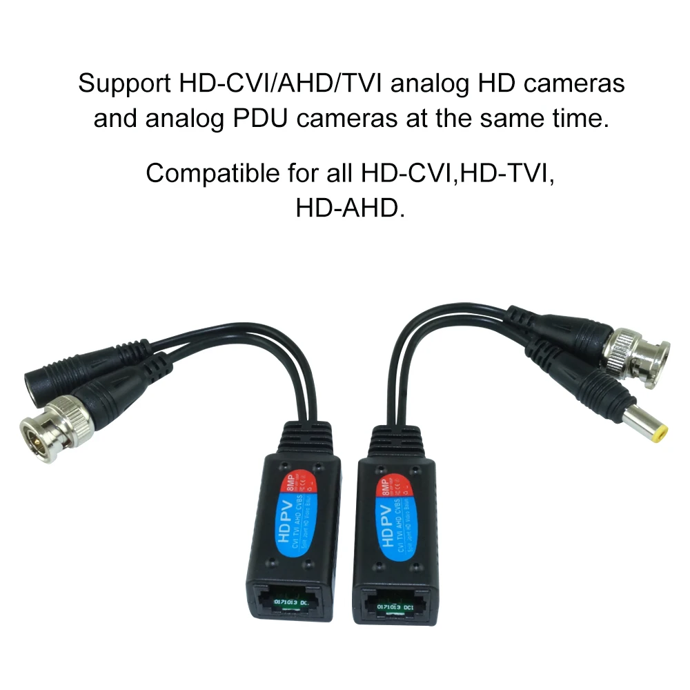 Imagem -06 - Conectores Coaxiais do Transceptor Balun de Vídeo Cctv 8mp Bnc para Rj45 hd Par Torcido Cat5e para 4k Ahd Cvi Tvi Cvbs Câmera