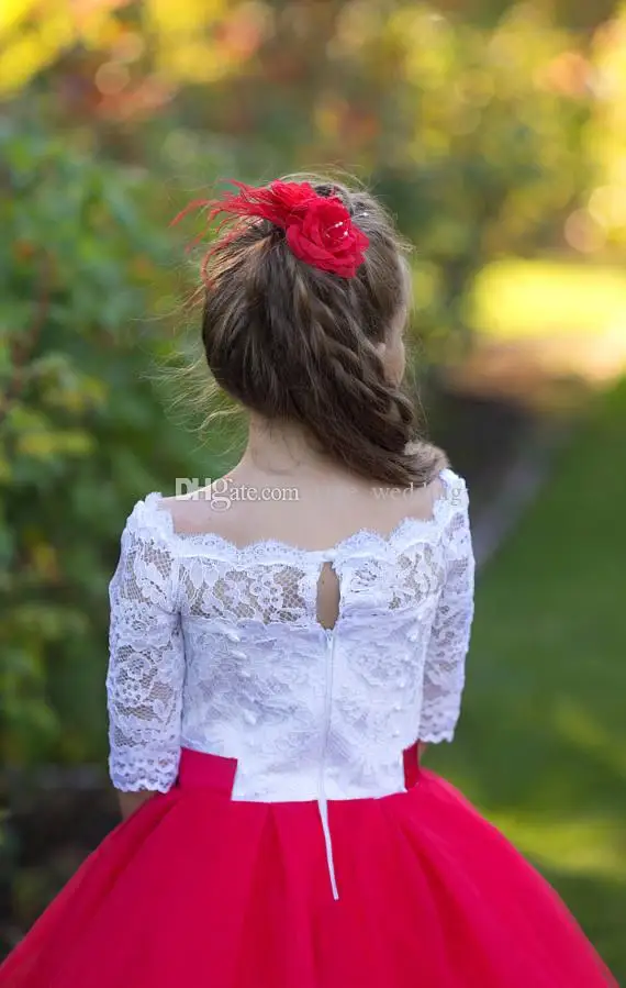 Robes à fleurs appliquées en Tulle pour filles, robes de fête à col rond pour Banquet d'anniversaire