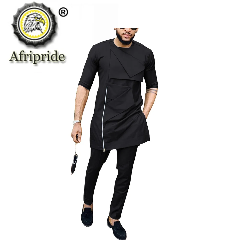 African Clothing Set for Men Suit Short Sleeve Dashiki Ankara Tribal Outfits Wax Print 100% Cotton Material AFRIPRIDE S2016009