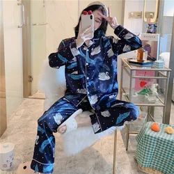 Large Size 6XL 7XL 8XL Pajamas Set Casual Sleepwear Women Satin 2PCS Shirt&Pants Lounge Wear Soft Home Clothes Pyjamas Nightwear