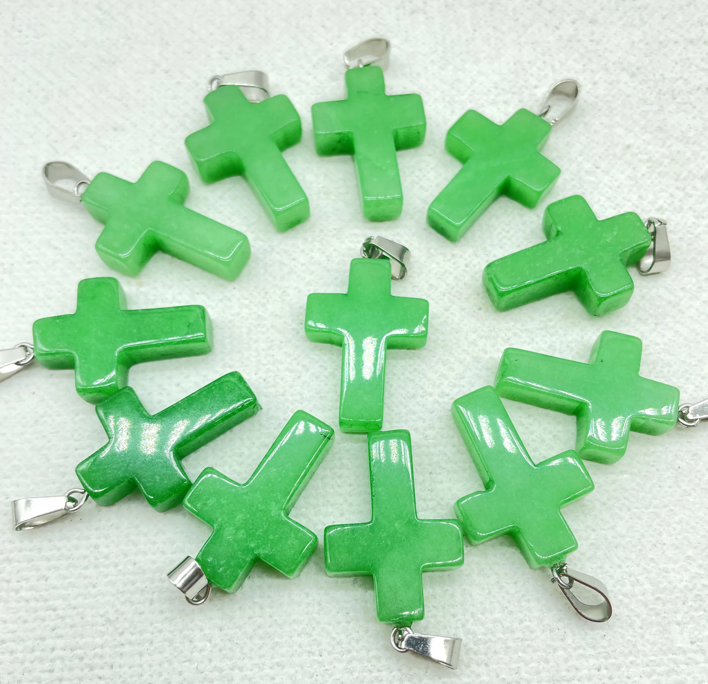 High quality Natural Gem stone Quartz Crystal amethyst Cross pendants for charm Diy Jewelry making Necklaces Accessories 24PCS