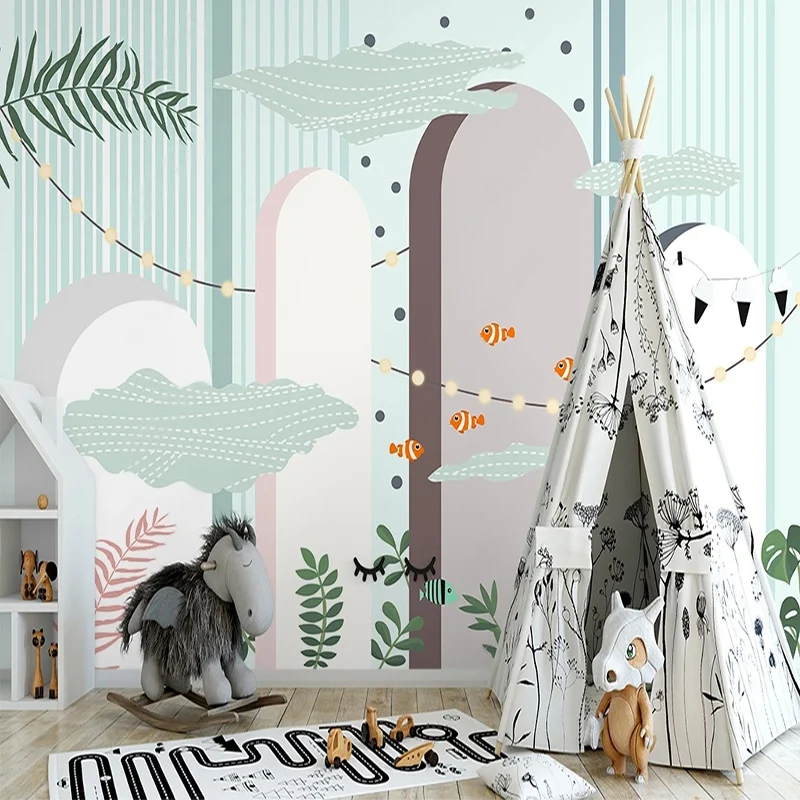 Fish Mural Wallpaper Modern 3D Hand Painted Geometric Plants Wall Painting kitchen Room Bedroom Home Decor Papel De Parede 3 D